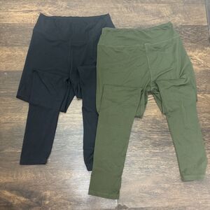 New Fashion One Size Leggings 2 Pack Black and Olive Green Women's Stretch Pants